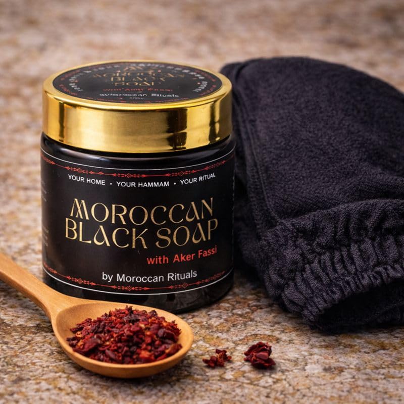 Traditional Beldi Black Soap with Red Aker Fassi - 200g