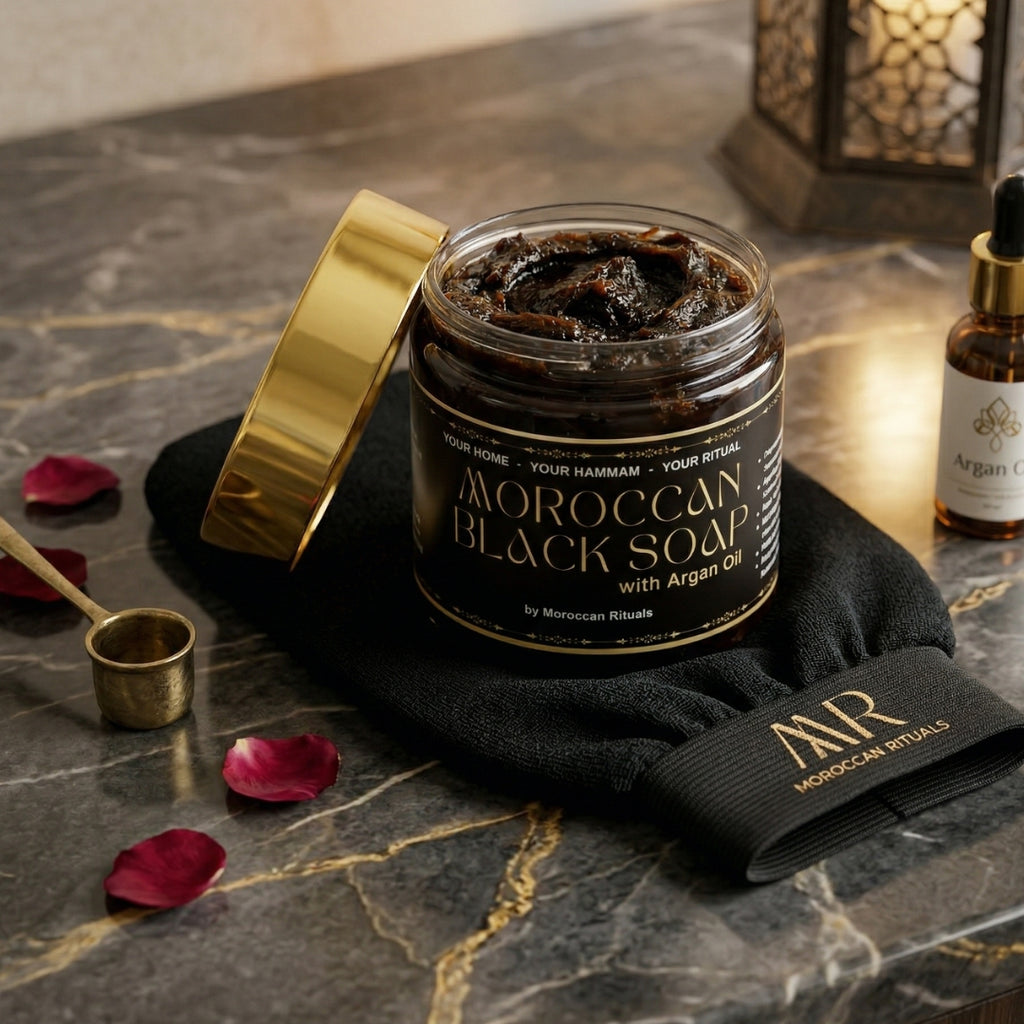 The Nourishing Exfoliation Duo: Argan Black Soap & Kessa Glove