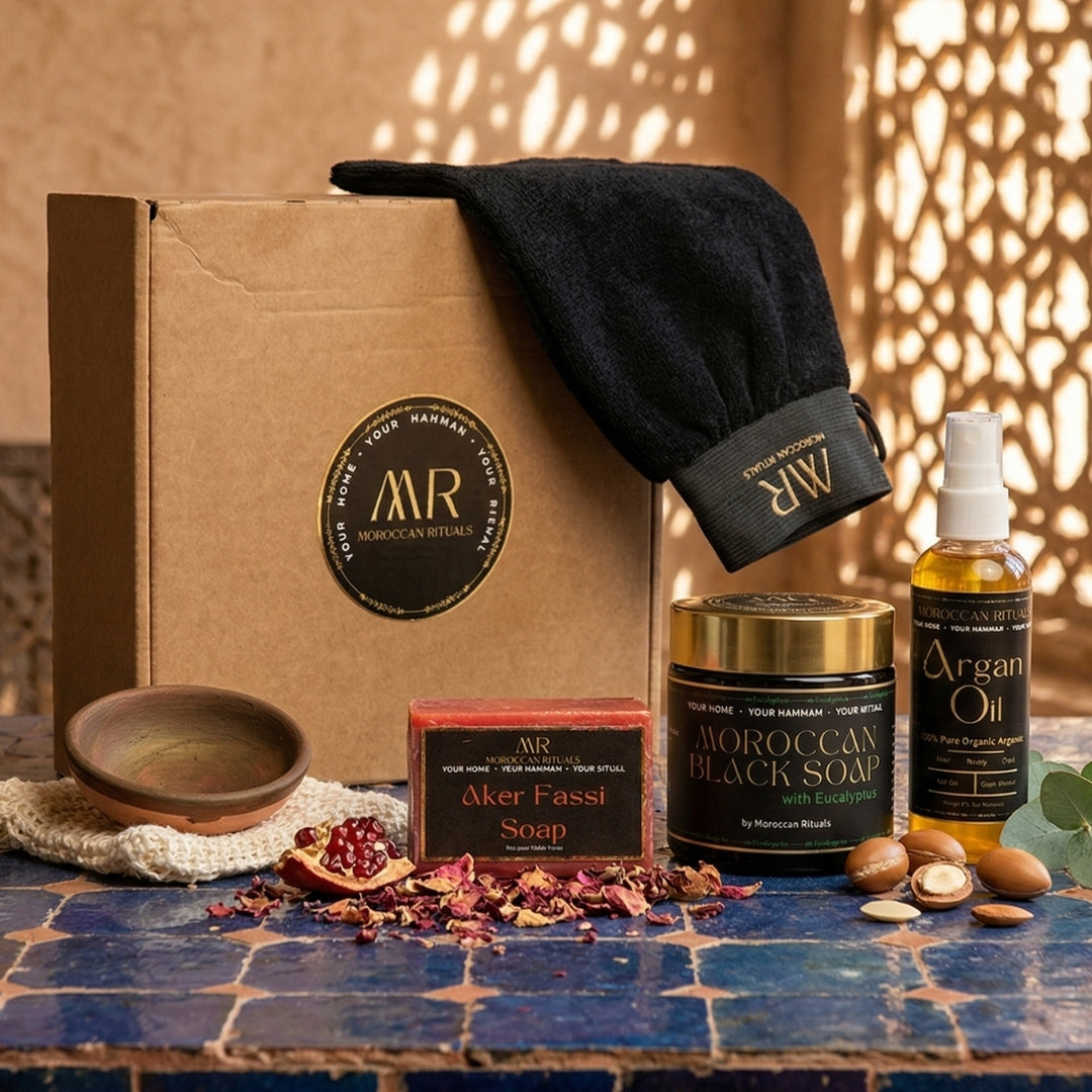 The Moroccan Hammam Ritual: 6-Piece Eucalyptus Black Soap Spa Set