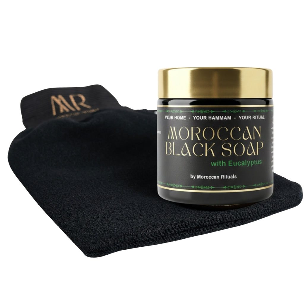 The Moroccan Hammam Ritual: 6-Piece Eucalyptus Black Soap Spa Set