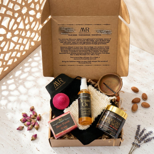 The Moroccan Hammam Ritual: 6-Piece Aker Fassi Black Soap Spa Set