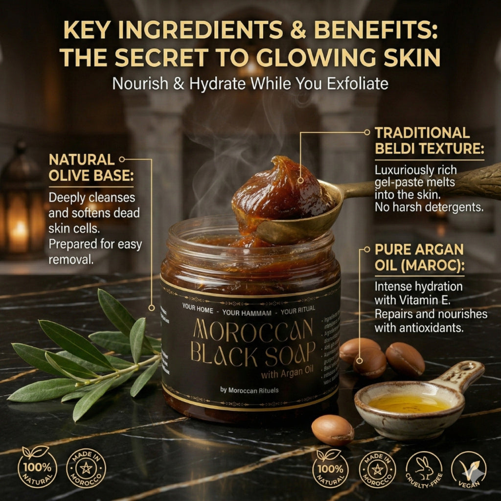 The Moroccan Hammam Ritual: 6-Piece Argan Black Soap Spa Set