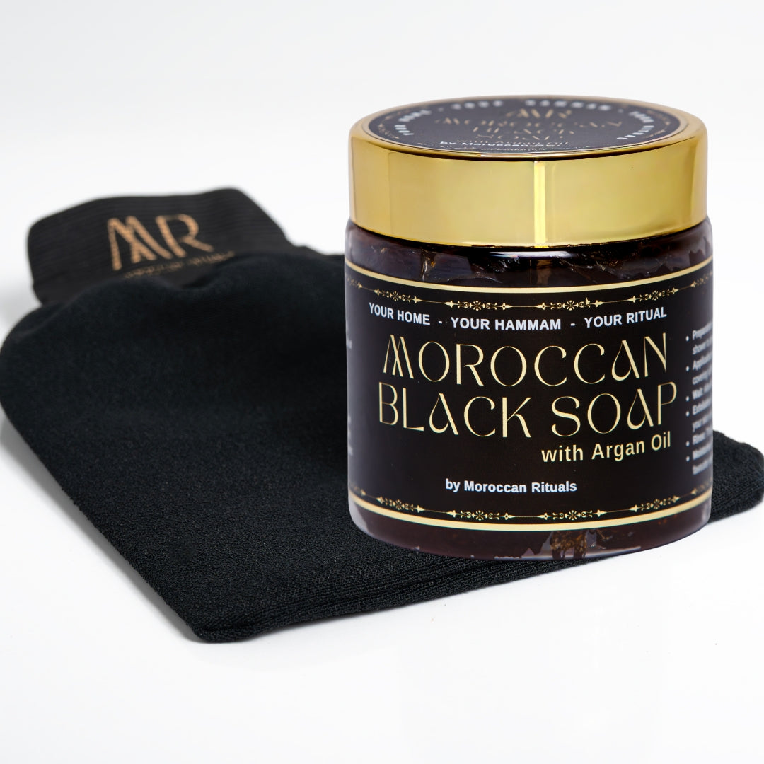 The Nourishing Exfoliation Duo: Argan Black Soap & Kessa Glove
