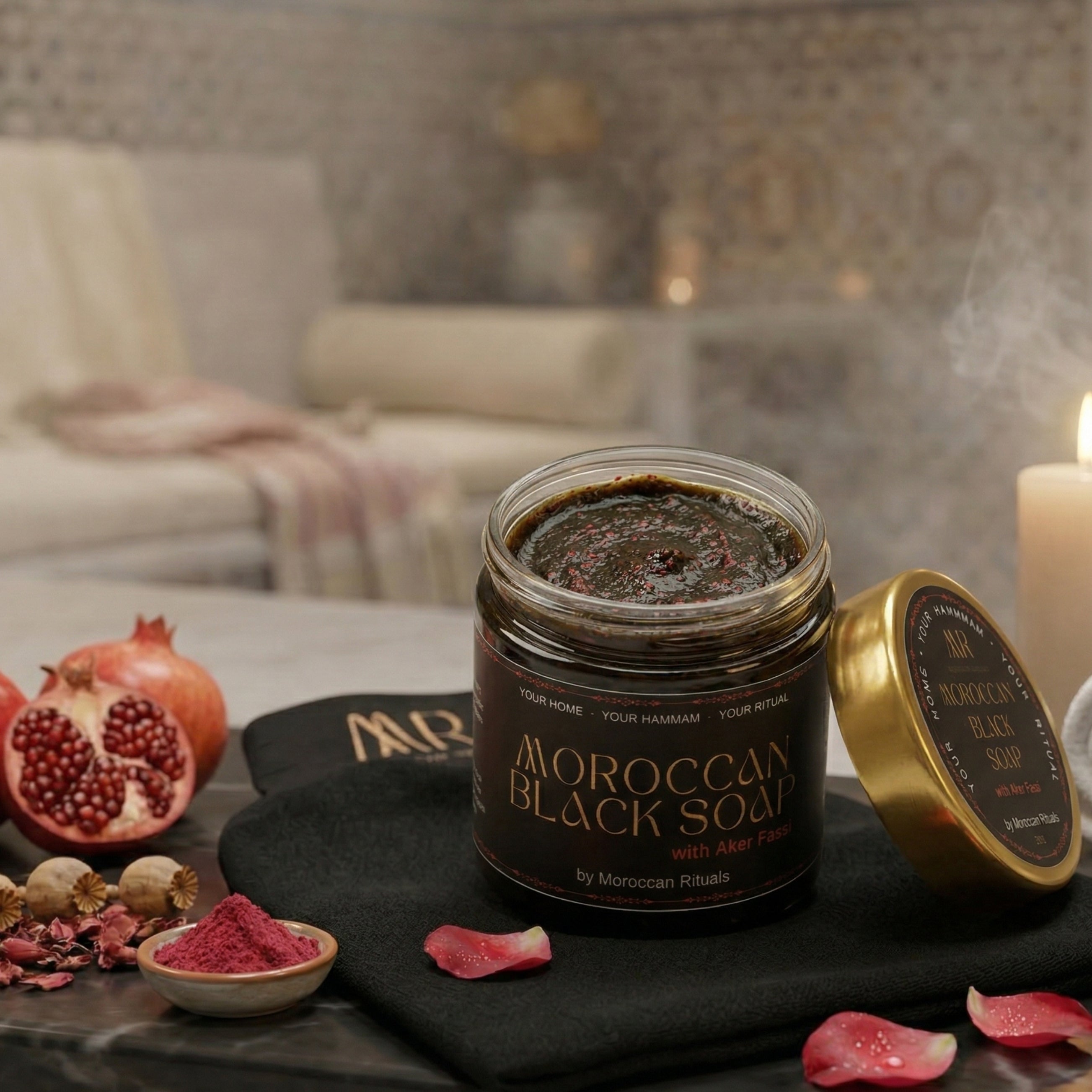 The Moroccan Hammam Ritual: 6-Piece Aker Fassi Black Soap Spa Set