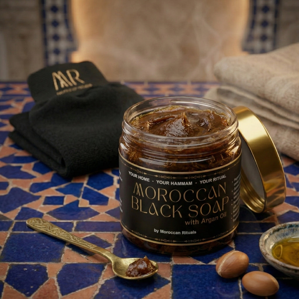 The Nourishing Exfoliation Duo: Argan Black Soap & Kessa Glove
