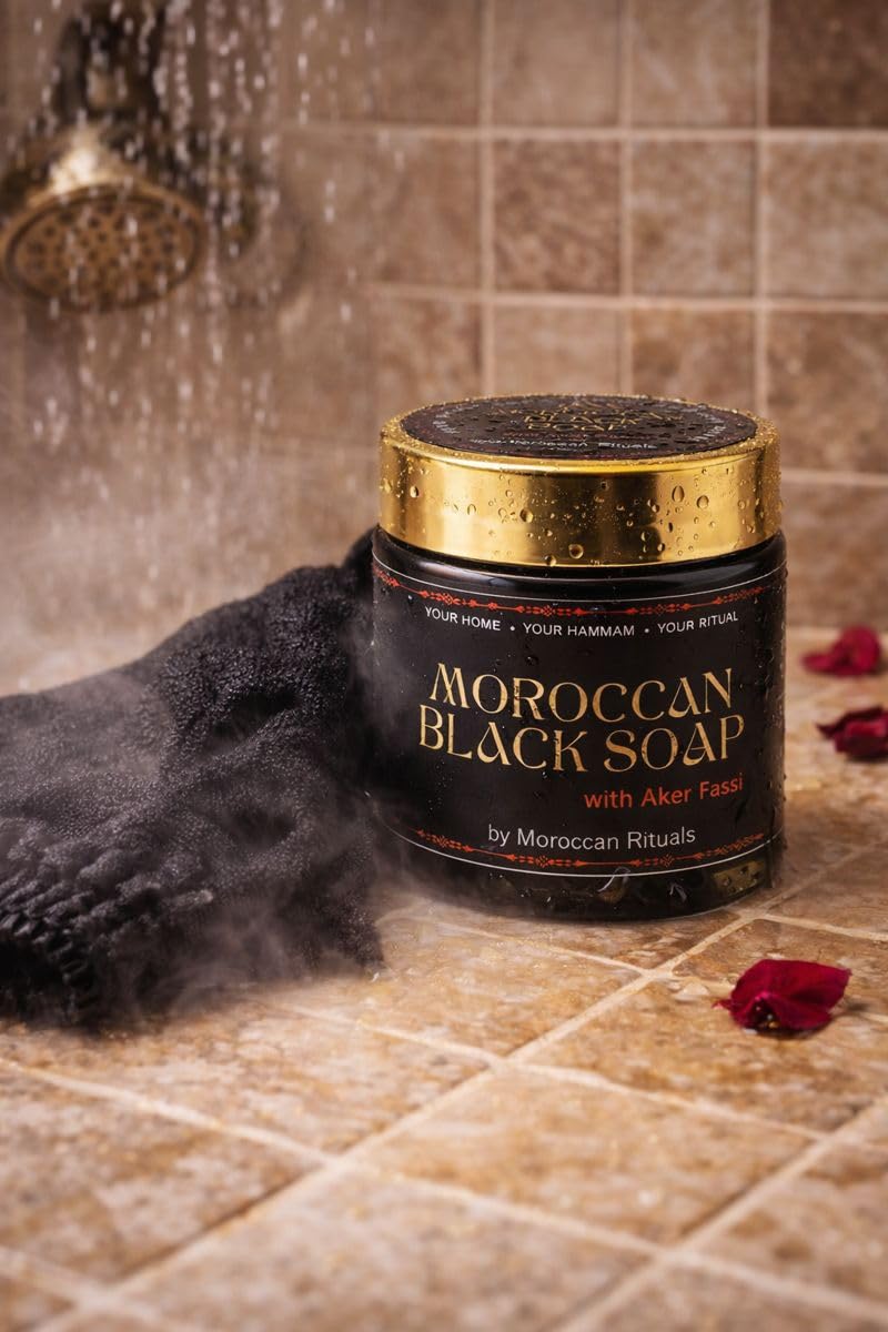 Traditional Beldi Black Soap with Red Aker Fassi - 200g