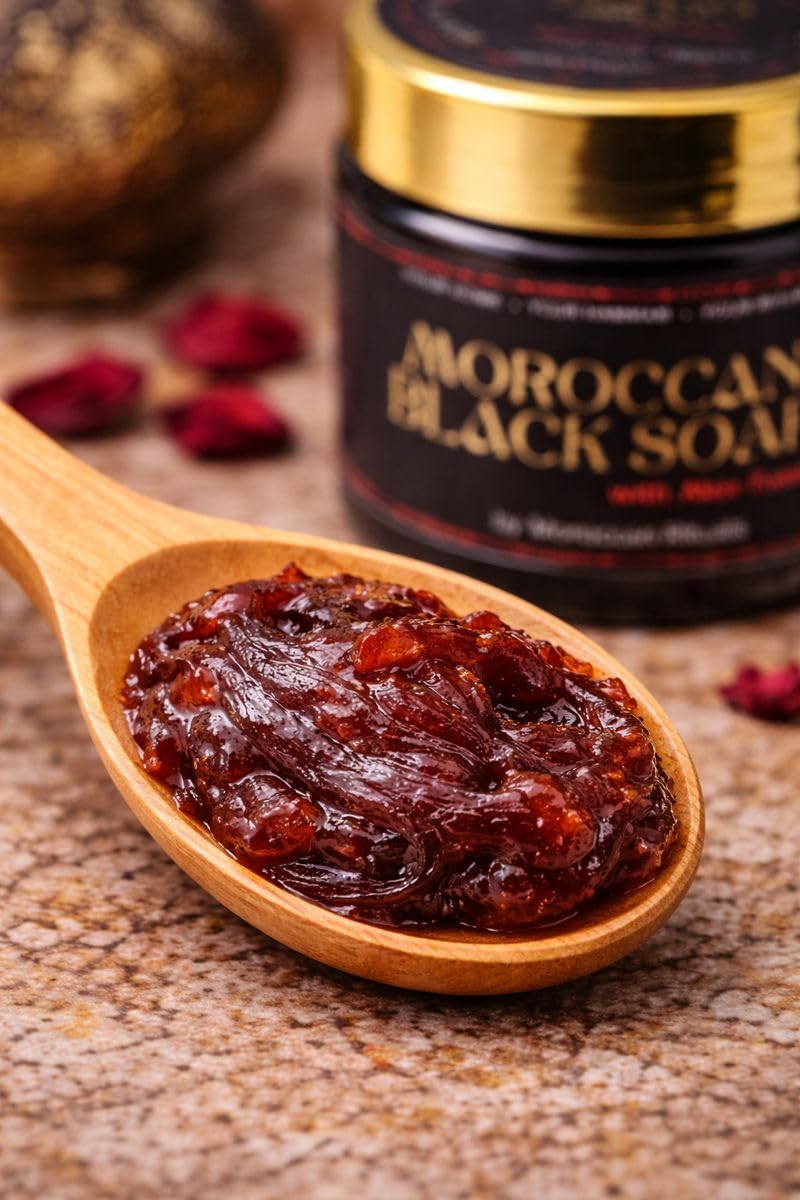Traditional Beldi Black Soap with Red Aker Fassi - 200g