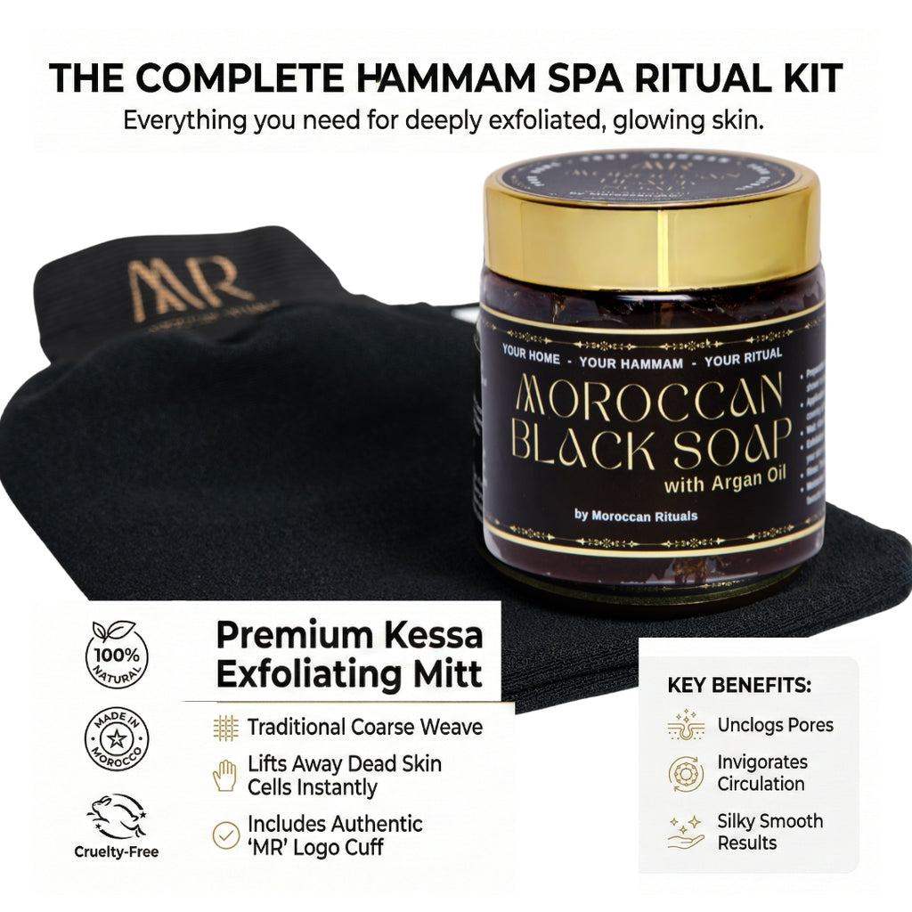 The Nourishing Exfoliation Duo: Argan Black Soap & Kessa Glove