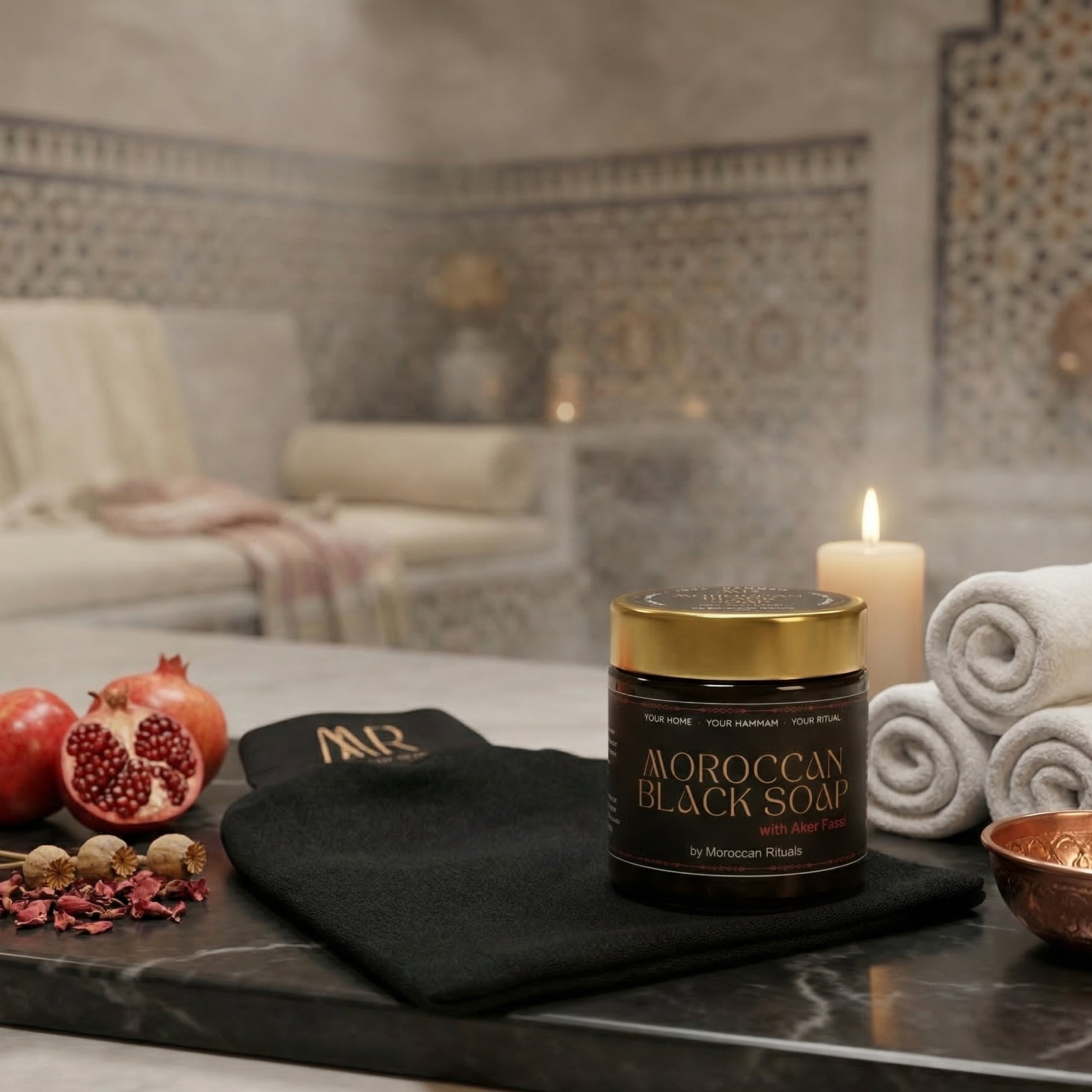 The Moroccan Hammam Ritual: 6-Piece Aker Fassi Black Soap Spa Set