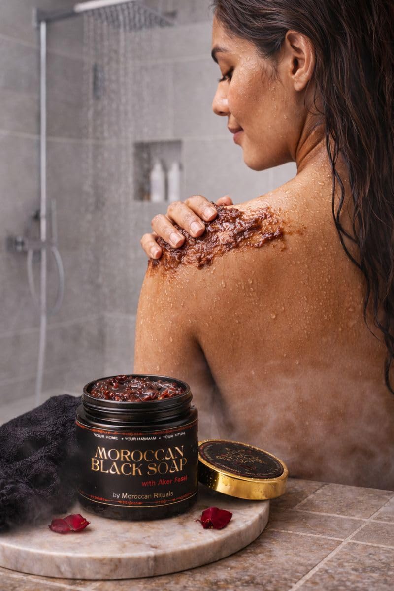 Traditional Beldi Black Soap with Red Aker Fassi - 200g