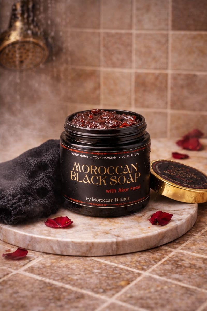 Traditional Beldi Black Soap with Red Aker Fassi - 200g