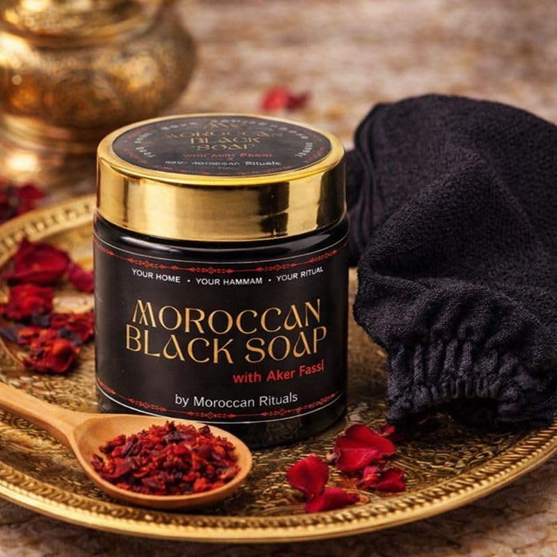 Traditional Beldi Black Soap with Red Aker Fassi - 200g